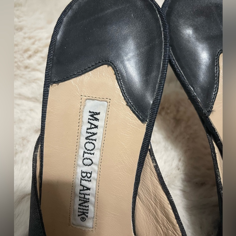 Vintage Fabric Manolo Blahnik Kitten Heel Mules - Picture 5 of 9